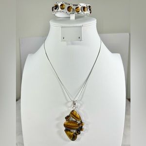 Exotic 🐯👀 Tiger Eye Pendant & Bracelet 925 Gemstone Set